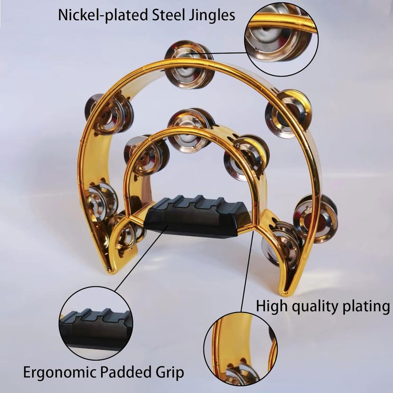 GRRONZEE 4 Pack Handheld Tambourine with Metal Jingles, Panderos Para Adultos, Panderos De Danza Cristianos, Tambourines Musical Instrument, Half Moon Percussion Musical Tambourine for Church, Party, KTV - Image 5